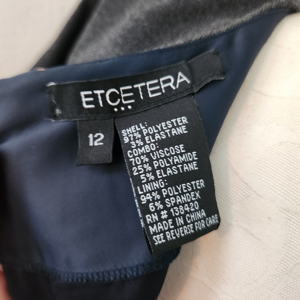 Etcetera Womens Navy Satin Gray Jersey Colorblock‎ Shift Dress Size 12 - Picture 3 of 4
